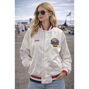 Vtg Satin Bomber Jacket 1998 RENO AIR RACES  Womens Medium Personalized "LINDA"